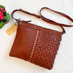 NWT Marta Ponti Basket Weave Large Slim Leather Crossbody Bag